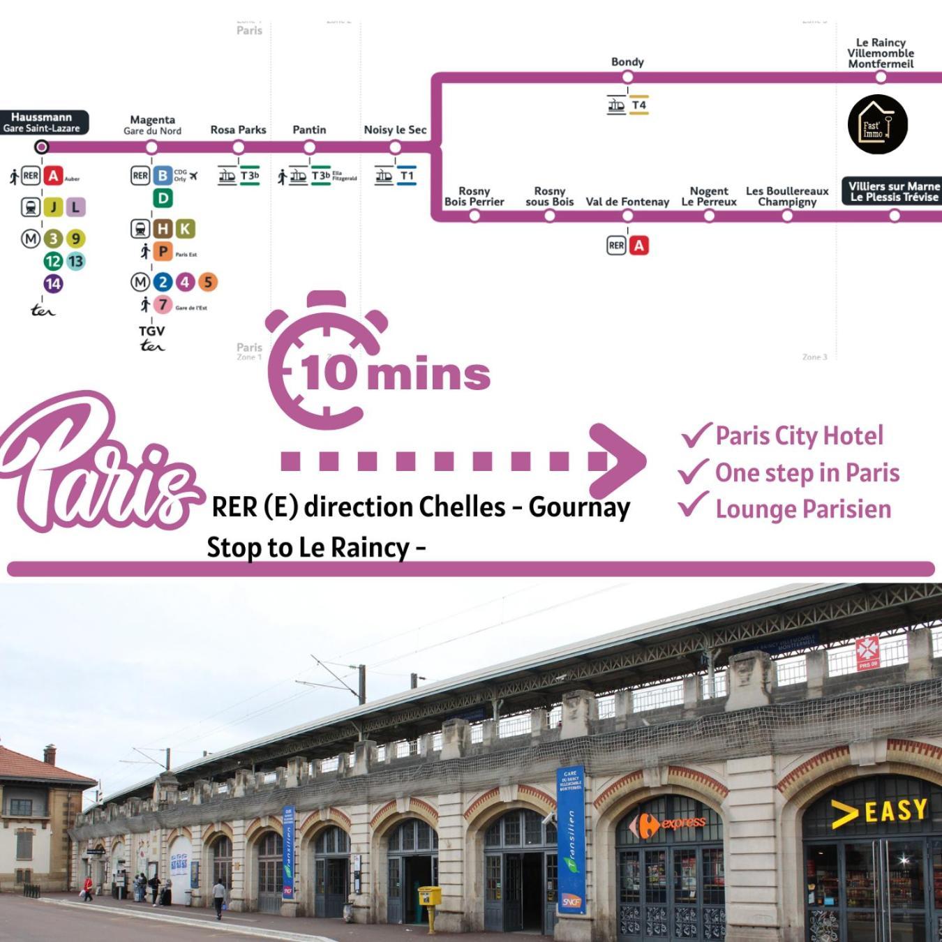 Paris City-Le Raincy - Facing Station - 4 To 8 Pers Bagian luar foto
